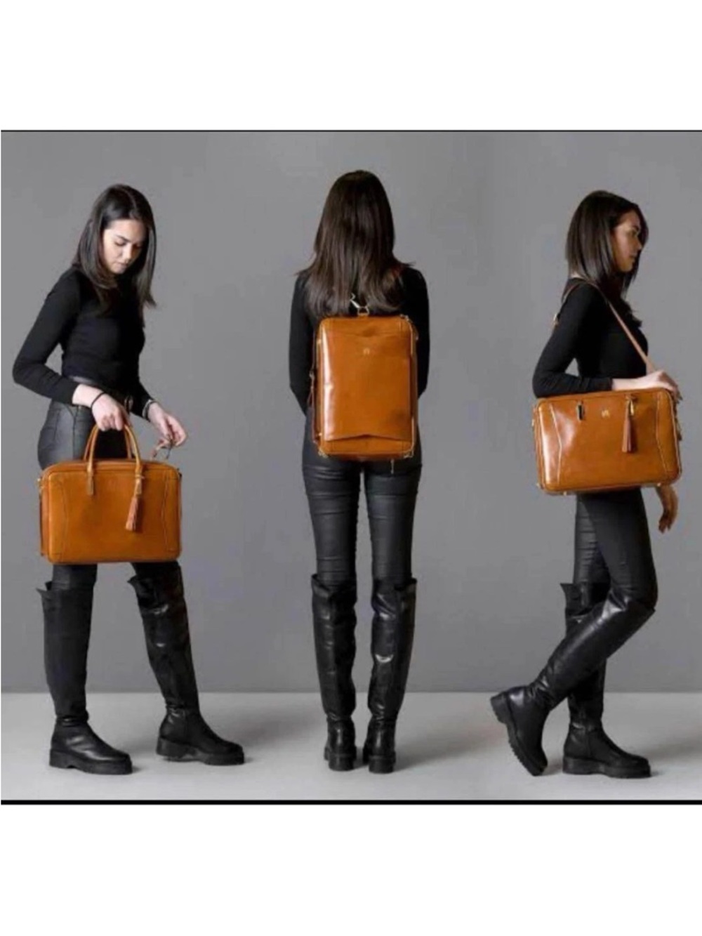 La Mansio 6-in-1 Brown Italian Leather Convertible Briefcase Excellent!!
